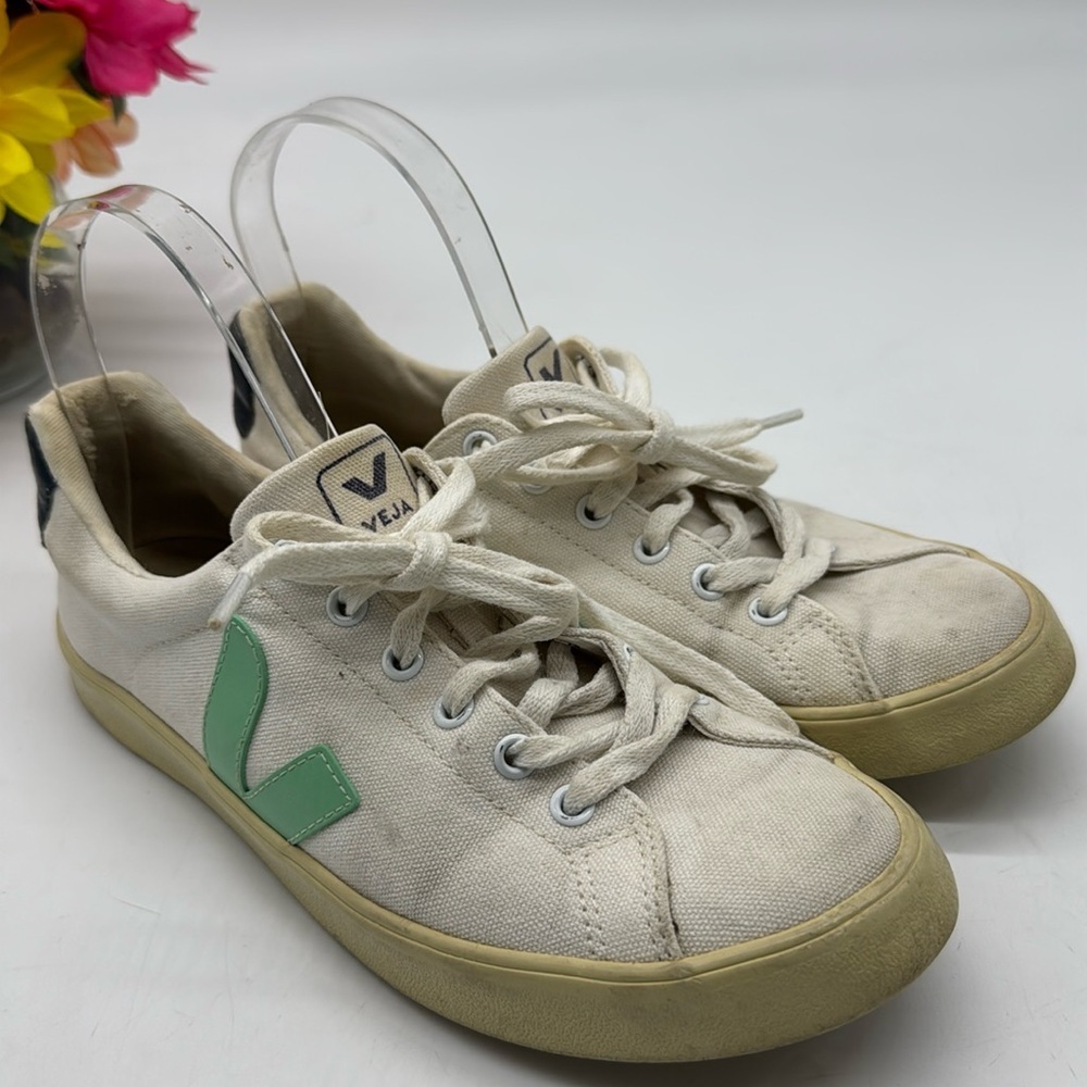 Veja White Turquoise Canvas Sneakers Size 8 - as is condition SNK7254